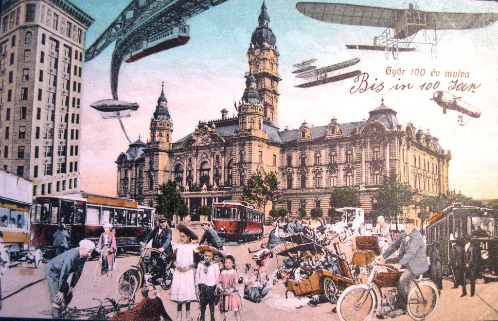 Ilyennek képzelték a jövőt, képeslap 1905-ből. Kozma Endre tulajdona.