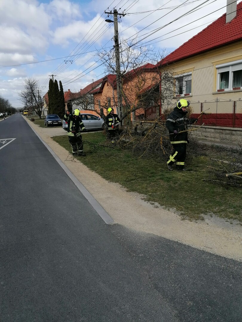 Abdán egy lakos kért segítséget. A háza előtt álló gyümölcsfa nagyobb ágát letörte a szél és a gyalogos járda egy részét is elfoglalta.