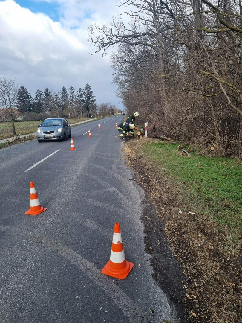 Rajkán és környékén műszaki mentésekhez riasztottak minket: kidőlt, megdőlt fákat vagy leszakadt faágakat távolítottunk el benzinmotoros láncfűrész segítségével, s egy alkalommal gázszivárgáshoz is vonulnunk kellett. Fotó: Önkéntes Tűzoltóság Rajka