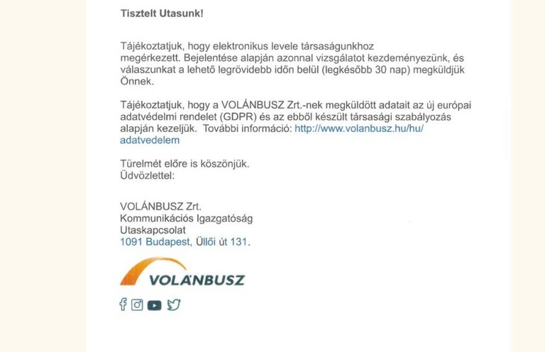 A Volánbusz válaszát a község oldalán tették közzé. 