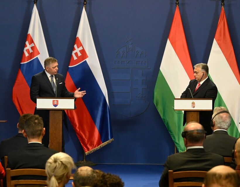 Fico és Orbán a közös sajtótájékoztatón.